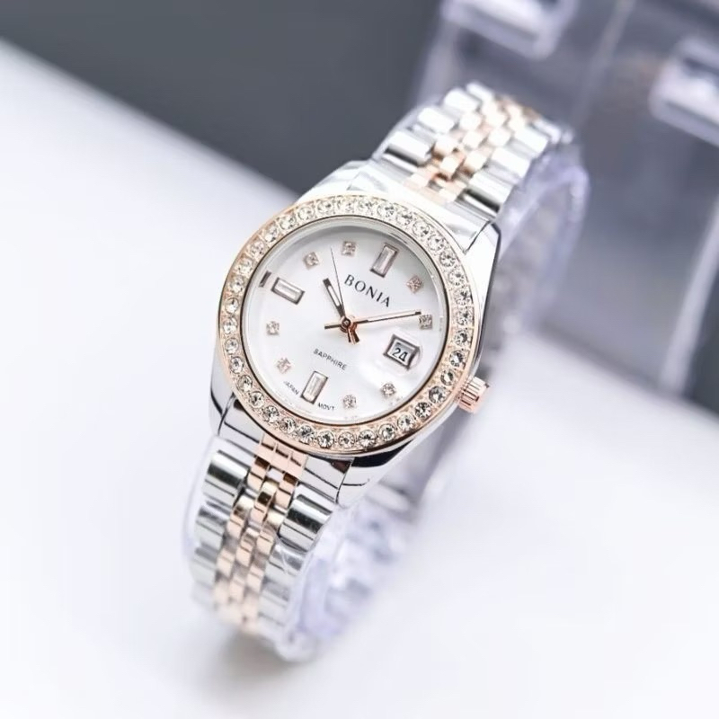 Jam tangan Wanita Terlaris Bonia T6776P gerigi Tanggal Aktif Rantai solid Free Box&Batrai (Bisa COD)