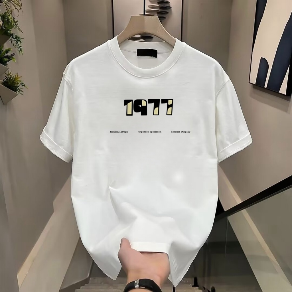 Kaos lengan pendek kaos oblong katun pria tren leher bulat longgar pria kemeja kasual lengan pendek 