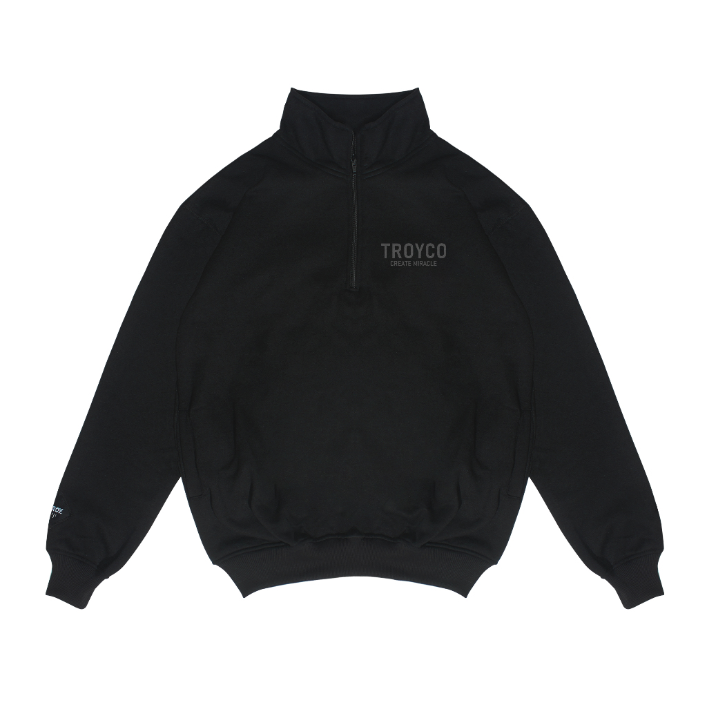 Troy Company Sweater Crewneck Half Zipper Black Miracle - Half Zip Pria Hitam HZ 2526