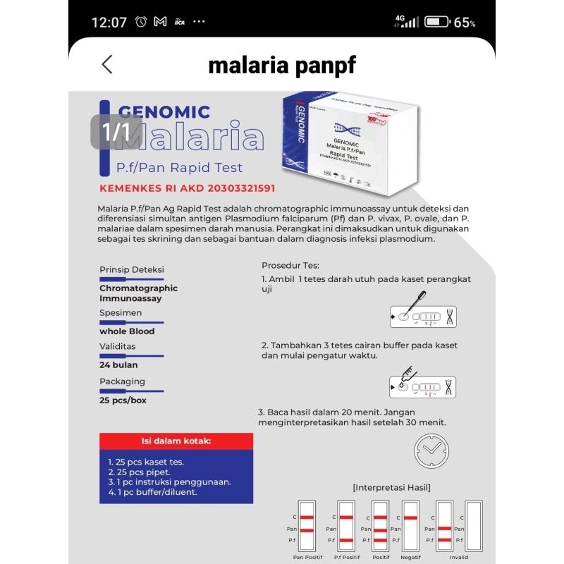 malaria pf/pan rapid test