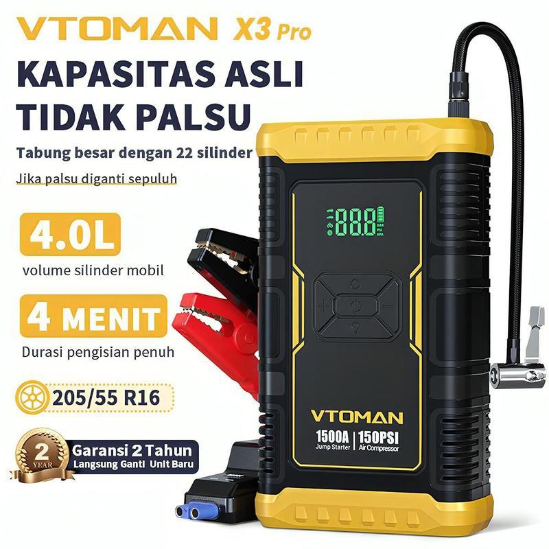 Vtoman - Jump Starter Aki dan Pompa Ban Portable X3 Pro