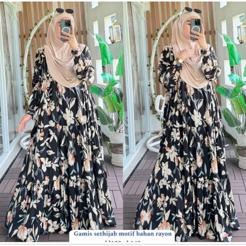 Gamis Set Hijab Bergo Gamis Motif Bunga Set Hijab Gamis Rayon Gamis Rayon Busui gamis Terbaru