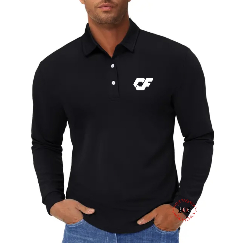 Haye Fashion - Shirt Unisex Polo Lengan Panjang CF Putih Kaos Kerah Polo Seragam Baju Santai
