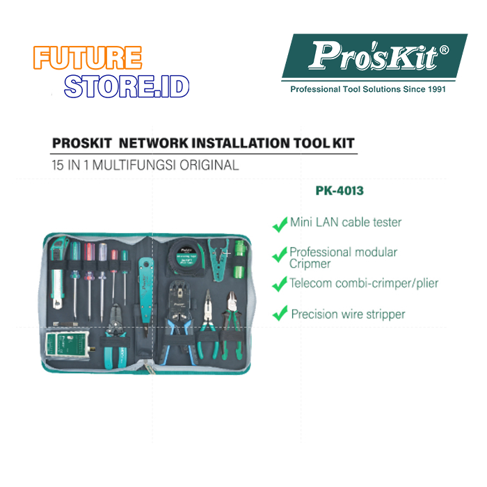 PROSKIT PK-4013 NETWORK INSTALLATION TOOL KIT - PERALATAN INSTALASI JARINGAN 15 IN 1 MULTIFUNGSI PRO