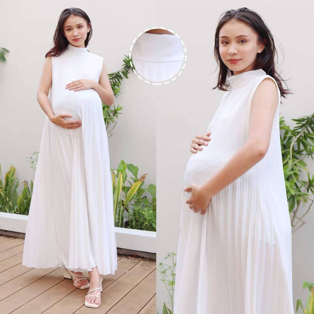 Gamis Maternity plisket  premium super - Gamis Plisket Bumil - Baju Hamil - Dress Hamil Plisket Prem