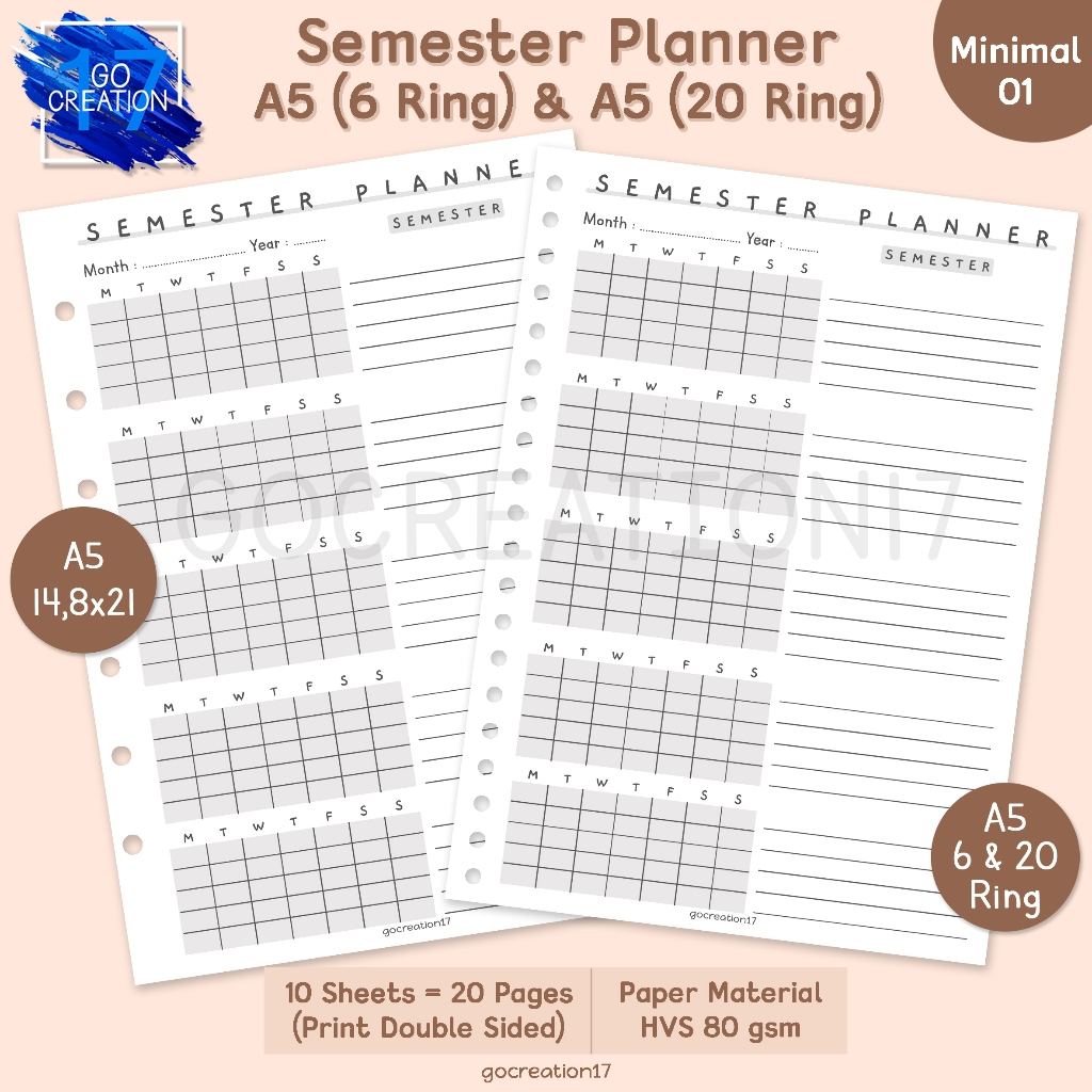 

Buku Planner Kertas Isi Binder Semester Plan Simple Minimalis A5