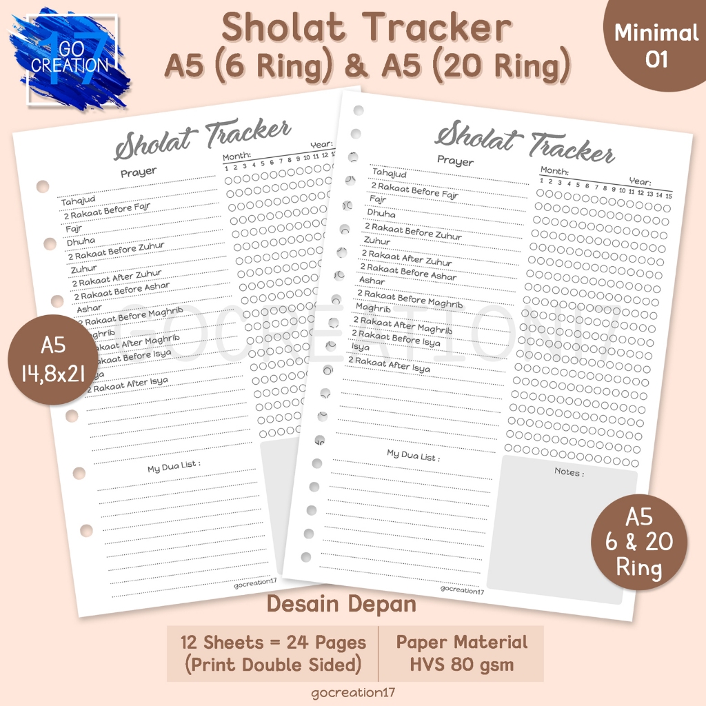 

Buku Planner Kertas Isi Binder Sholat Tracker Simple Minimalis A5