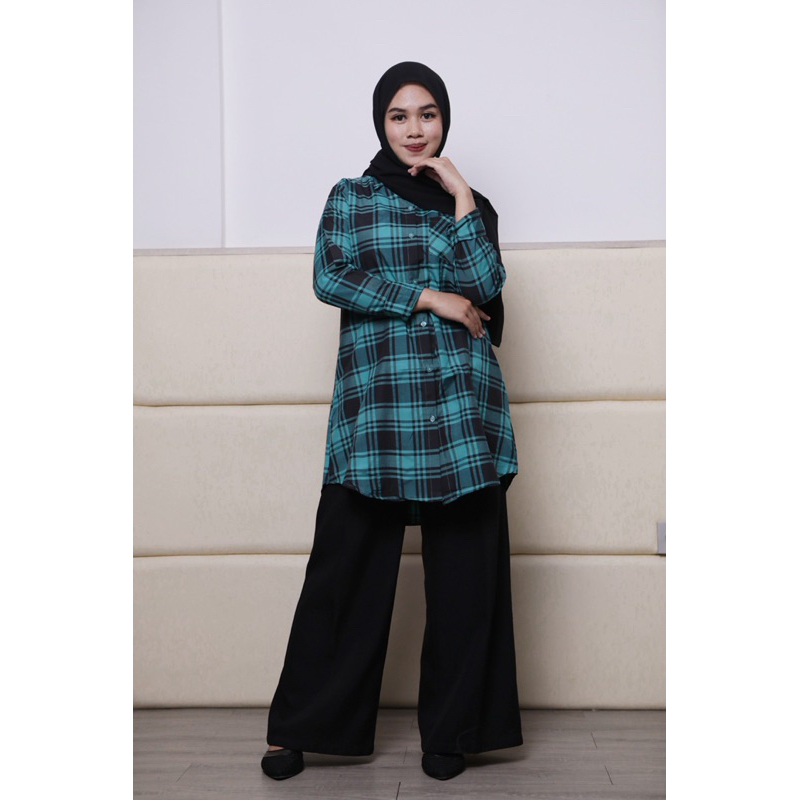 atasan kemeja panjang wanita / kemeja kotak hijab friendly/ kemeja kampus/ kemeja fashion tunik keki