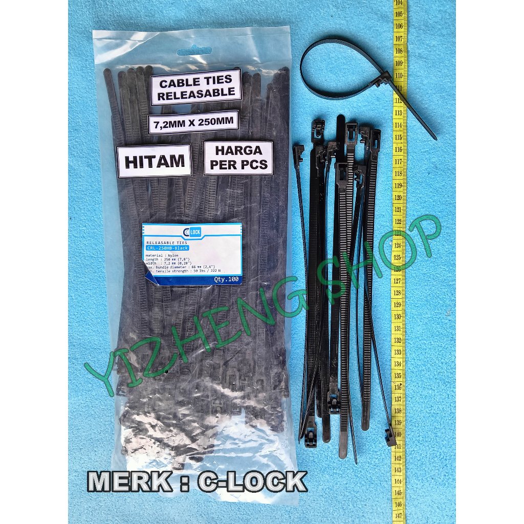 

CABLE TIES RELEASABLE 7,2MM X 250MM C-LOCK HITAM PER 2 PCS