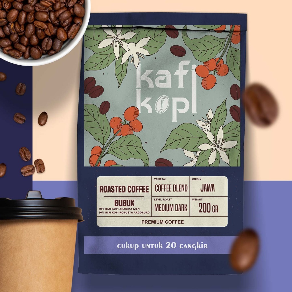 

Kafi Kopi Blend 70% Arabika dan 30% Robusta Medium Roast 200Gr