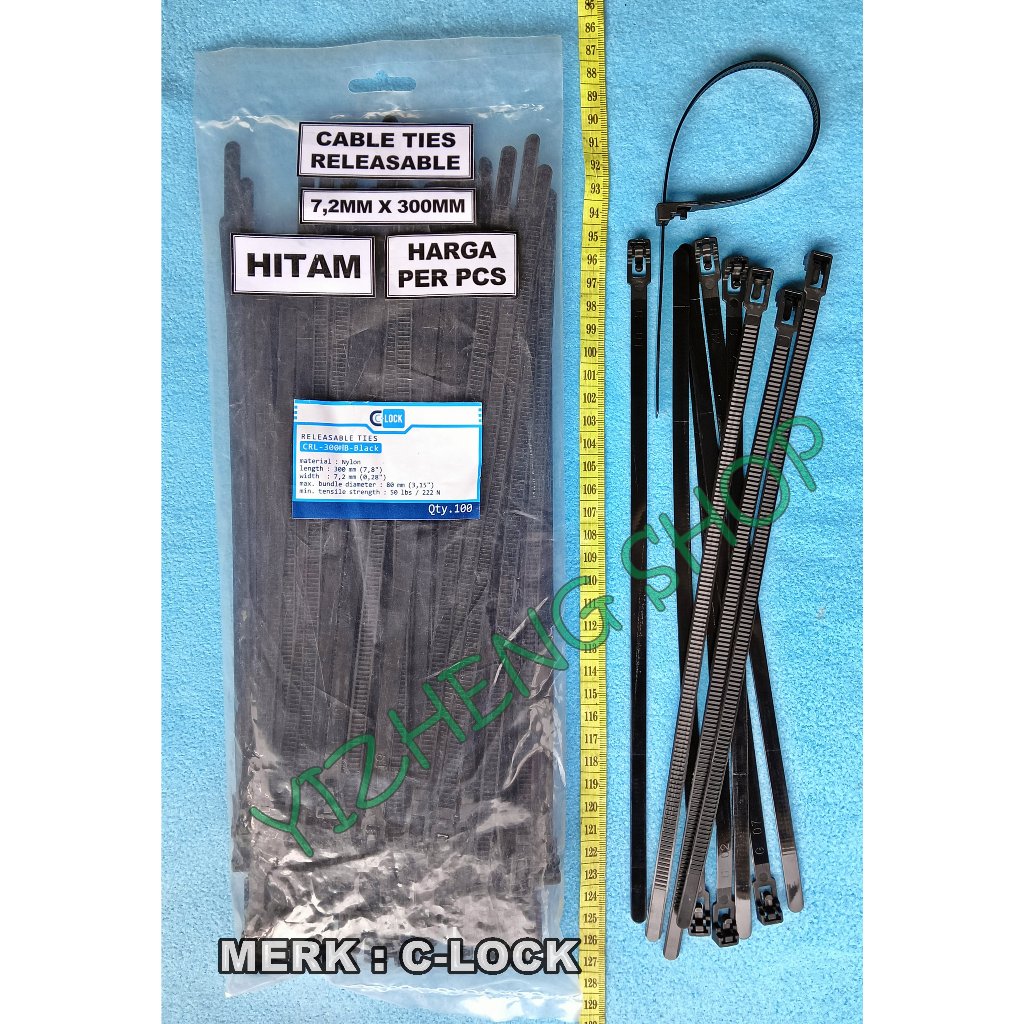 

CABLE TIES RELEASABLE 7,2MM X 300MM C-LOCK HITAM PER 2 PCS
