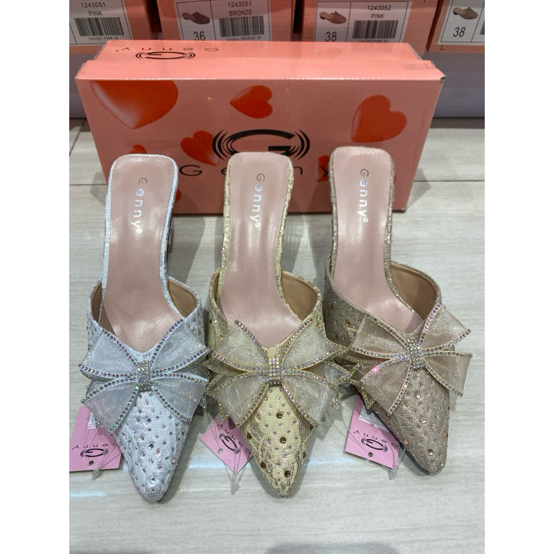 genny shoes-promo brand mthari bustong pesta/party motif pita heels 6.5 cm new import