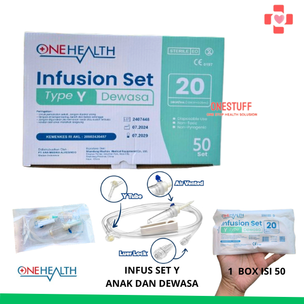 Onehealth Infus Set Y Type Selang Infusion Adult Child Anak Dewasa Lengkap 1 Box isi 50 Pcs