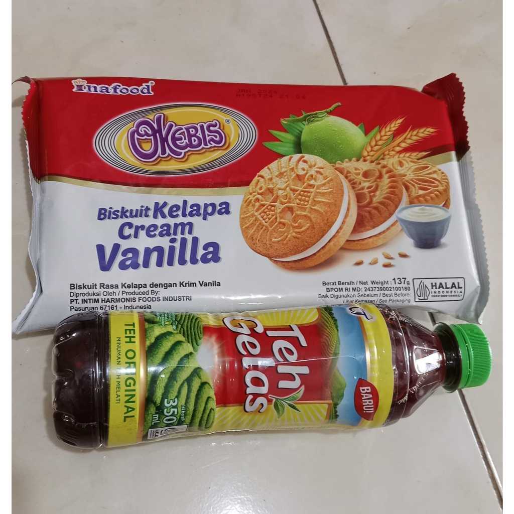 

AR Snack Okebis biscuit kelapa cream vanilla + Teh Gelas