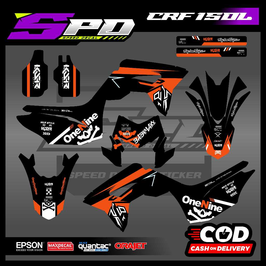 Decal crf 150l hitam list orange | decal custom crf 150l design terbaru