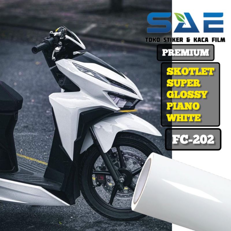 Skotlet Putih Piano White Super Glossy Sticker Motor Fanchi Premium