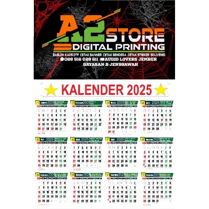 

Kalender Dinding 2025 Murah satu lembar A3