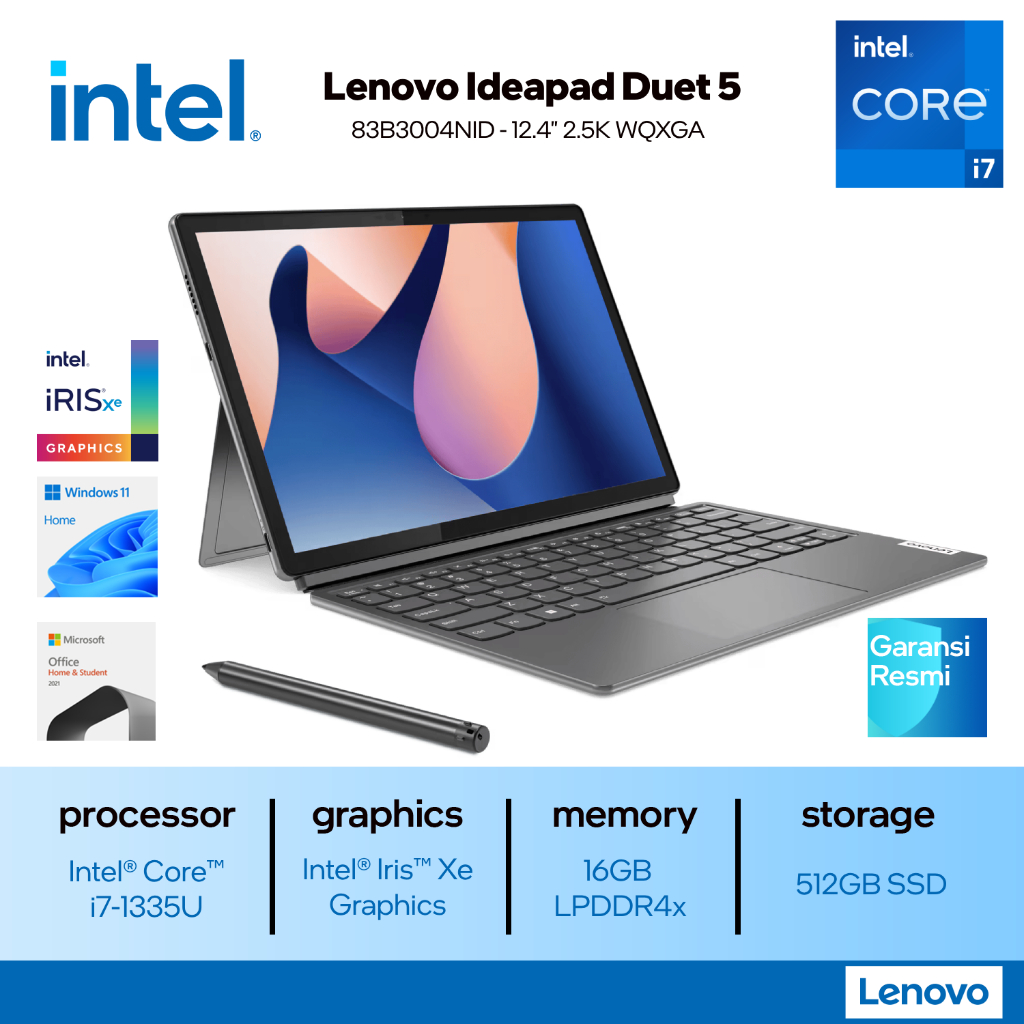 Lenovo Duet 5 2in1 12IRU8 - 83B3004NID [Intel Core i7-1335U / Intel Iris Xe / RAM 16GB / SSD 512GB /
