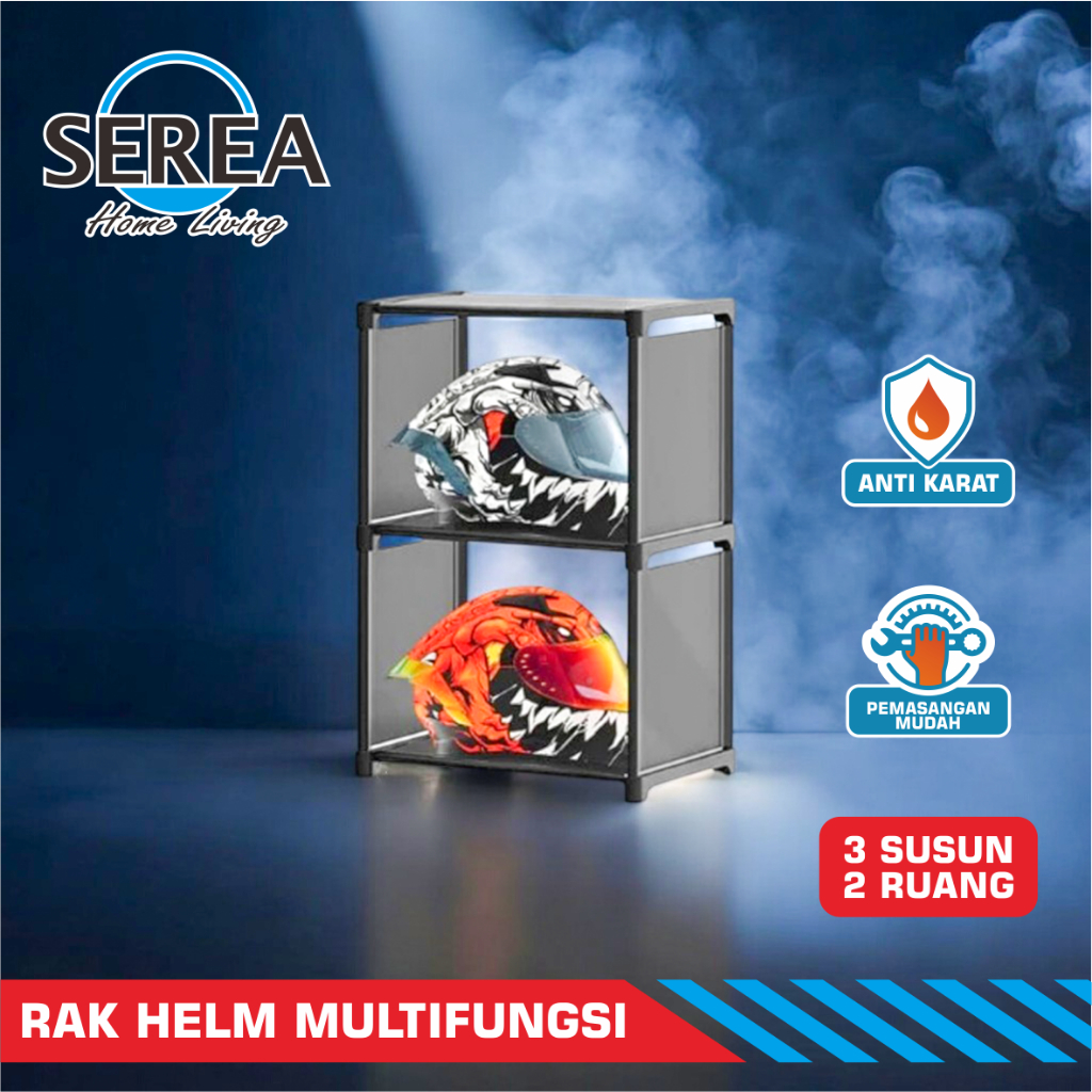 Rak Helm 3 Susun 2 ruang Multifungsi / Tempat Helm 3 Tingkat Multifungsi / Rak Helm 3 Susun Multigun