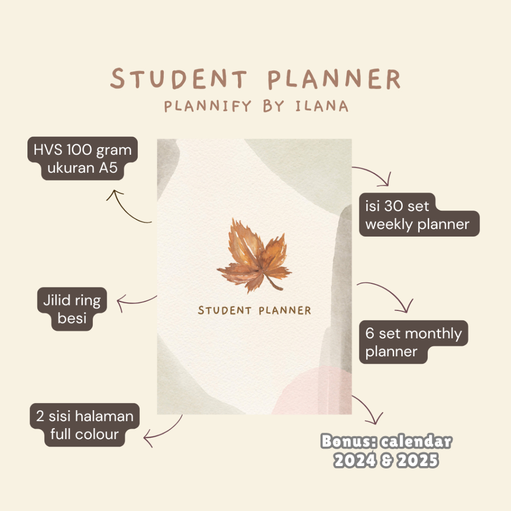 

Undated Student Planner/ Assignment Tracker / Study Journal / Productivity Planner / Undated Monthly Planner / Weekly Planner / Planner by Plannify Ilana