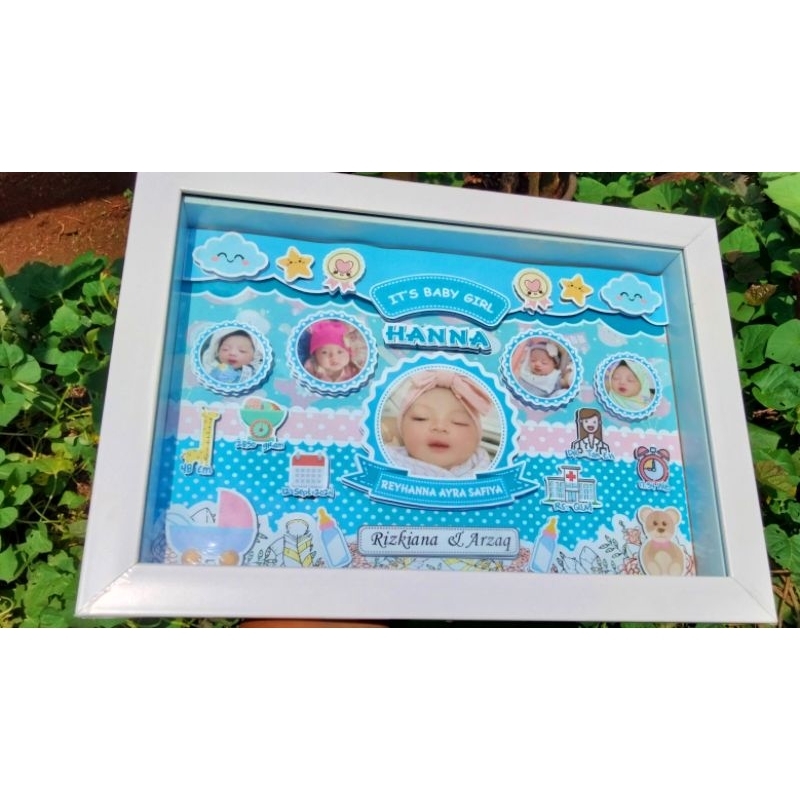 Foto Biodata bayi 3D / Cetak foto bingkai ukuran 25 x 35 / hadiah kado bayi cewek cowok