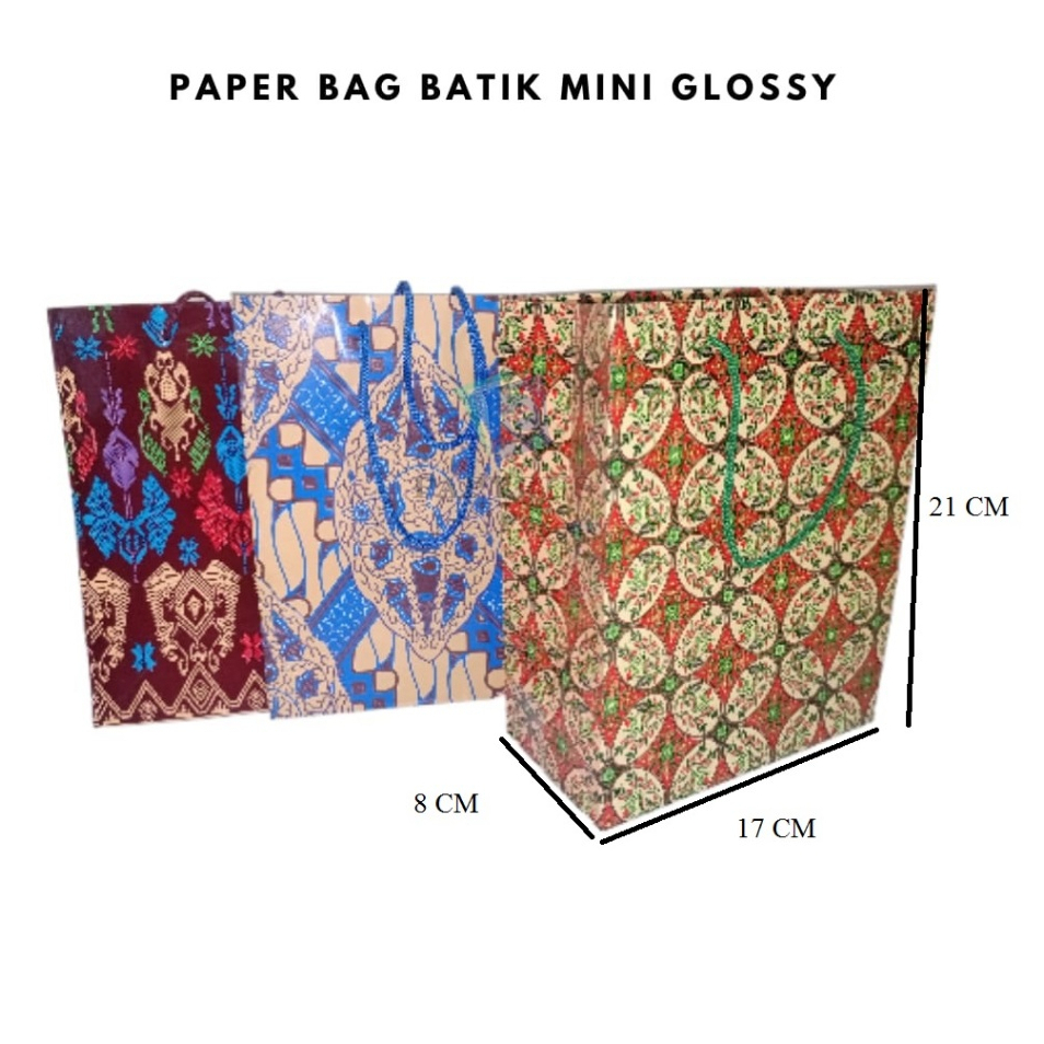 

PAPER BAG MOTIF / HAMPERS BAG / GOODIE BAG / SOUVENIR BAG / TAS KADO MOTIF / GIFT BAG / PAPER BAG BATIK MINI GLOSSY 17 CM X 8 CM X 21 CM