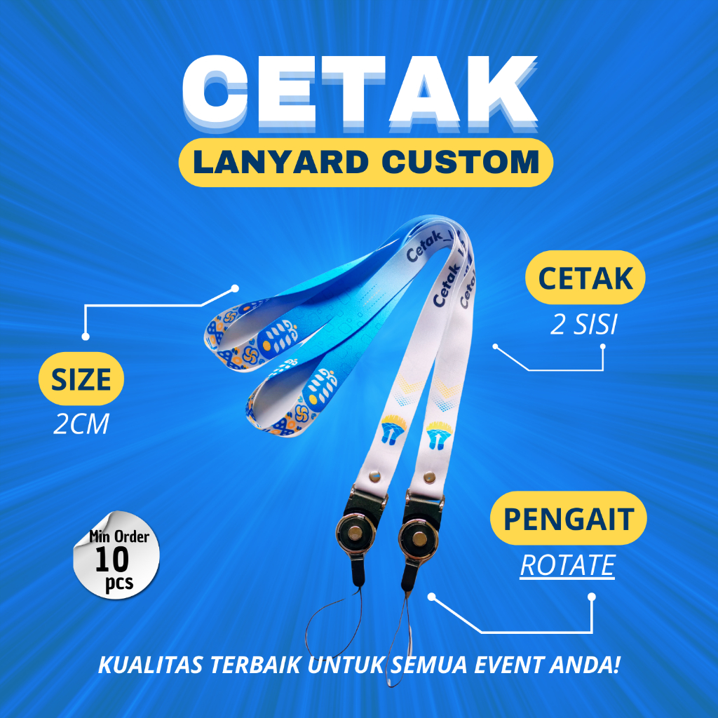 

(BISA SATUAN)Lanyard Custom untuk Event, Ukuran 2 cm 2 sisi Cantelan Rotate Desain Keren