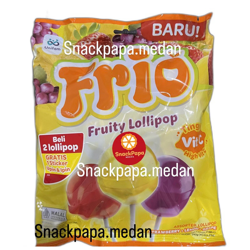 

BARU! PERMEN LOLLIPOP FRIO FRUITY LOLLIPOP STRAWBERRY LEMON GRAPE [ 1 BUNGKUS = 40 PCS] @40G | UNIFARM FRUITY FRIO LOLLIPOP