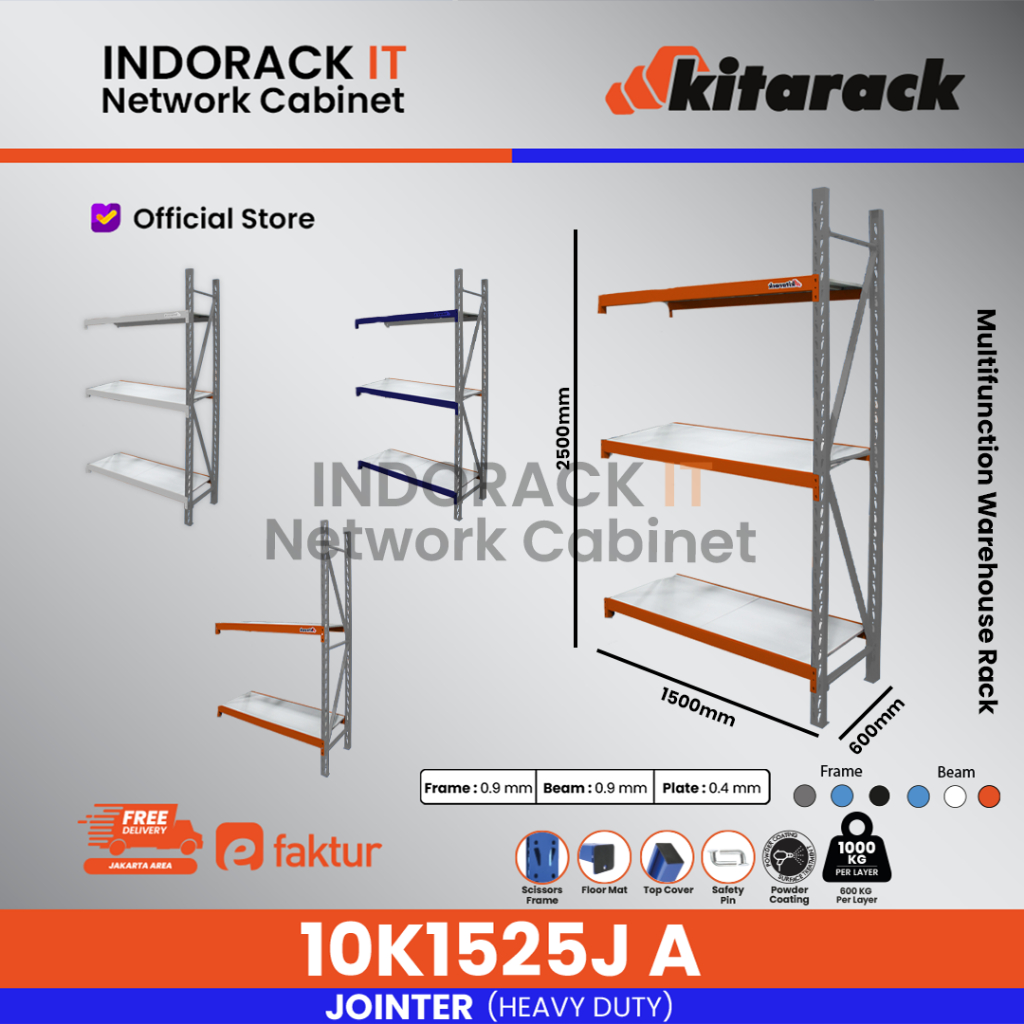 Rak Gudang Serba Guna Rak Besi 10K Rak Multifungsi 2.5m Jointer P150 A 10K1525JA