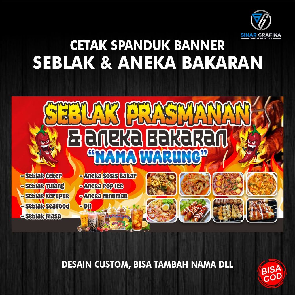 Spanduk Seblak & Aneka Bakaran, Desain Custom