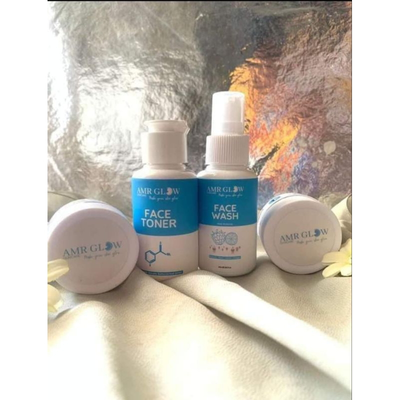 AMR GLOW SKINCARE WHITENING BPOM ORI (terdiri dari, face wash, face toner, cream all in one)
