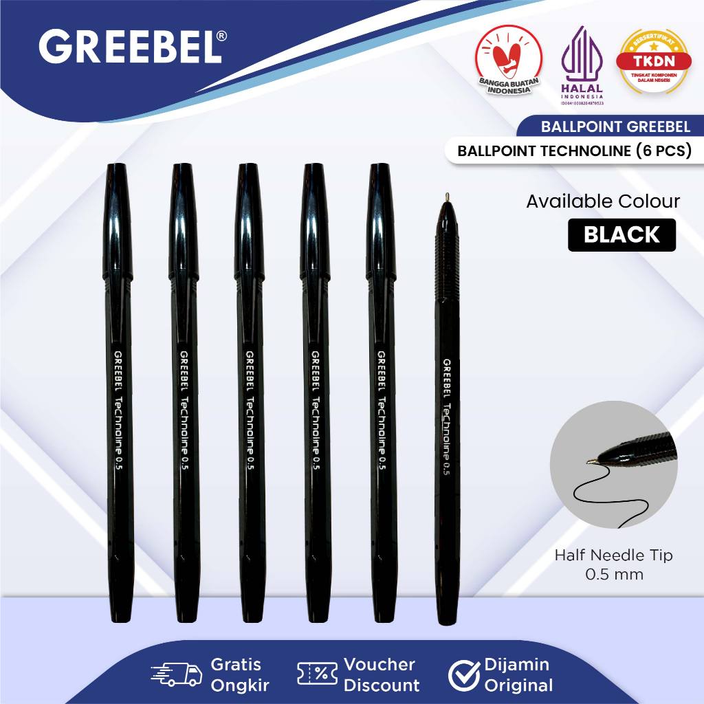 

GREEBEL Pulpen Ballpen / Technoline 0.5 Hitam (6PCS/SET) / Ballpoint Bolpen Bolpoin Pena Gel