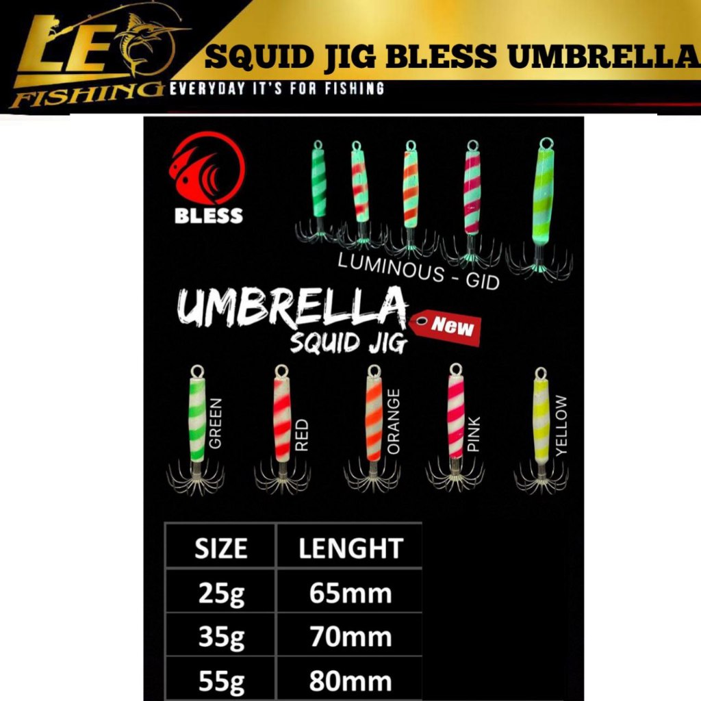 UMPAN PANCING BLESS UMBRELLA SQUID JIG 25GRAM 35GRAM 55GRAM GID KAIL CUMI UMPAN PANCING CUMI TERLARI