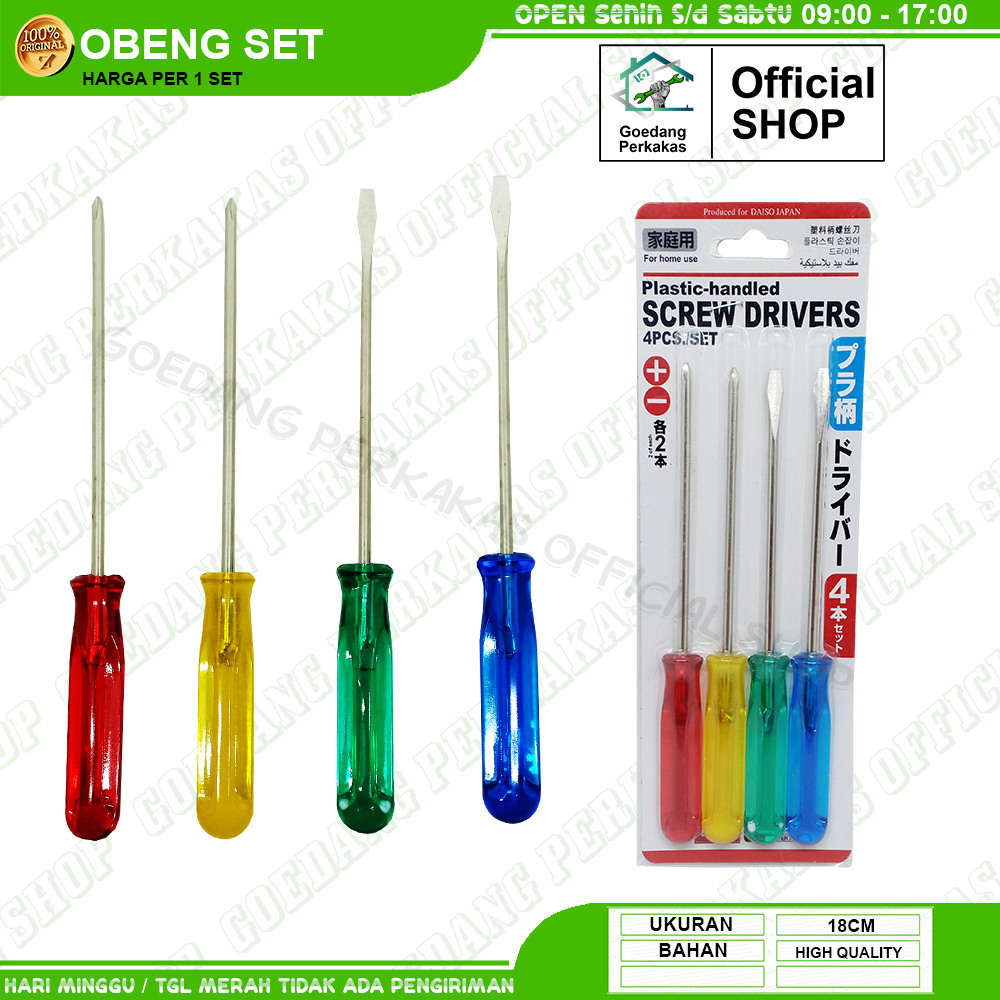 Obeng Set 4 Pcs Plus Minus 18Cm / Obeng Setting Motor