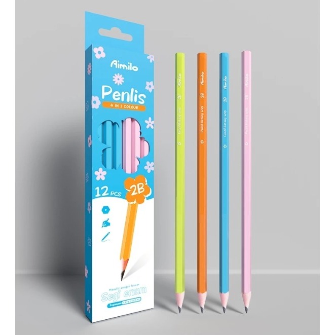 

Aimilo Pensil 2B Graphite Isi 12 pcs Pensil Alat Tulis Sekolah Pensil 1 Pack