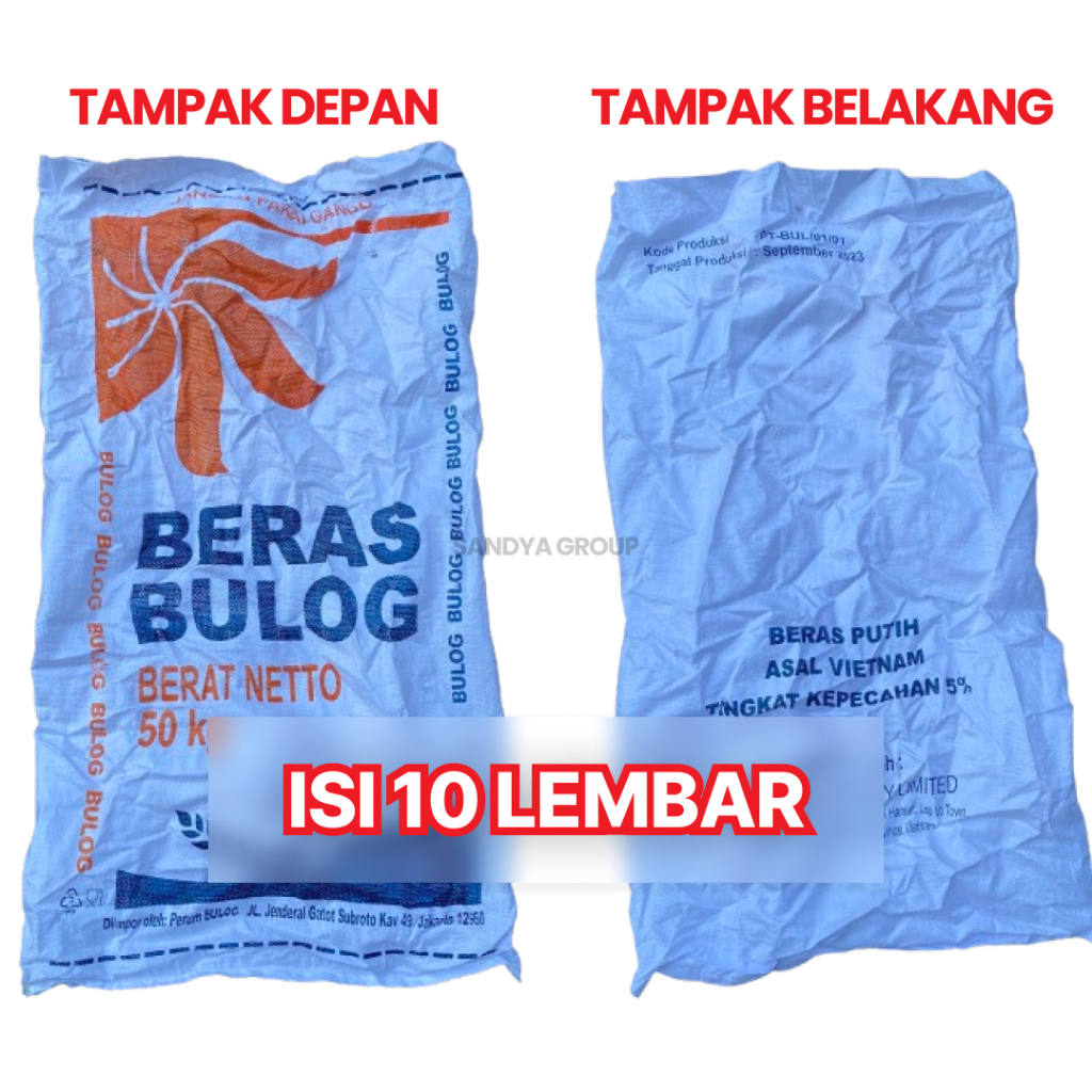 Karung Plastik Bekas BULOG 50KG (10pcs) - Karung Beras Besar & Murah