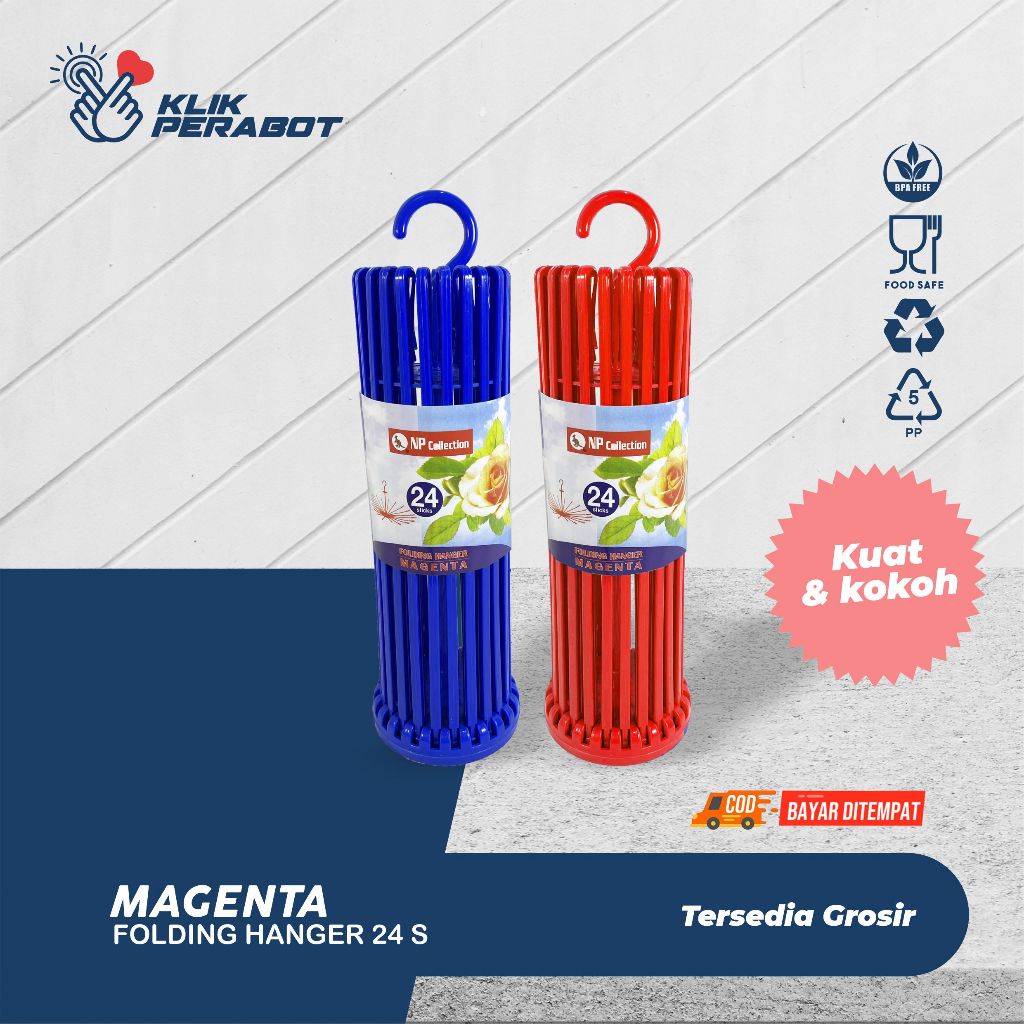 Folding Hanger bulat jemuran gantungan Baju Bayi Kolor Kaos Kaki Plastik Magenta 24 Stick