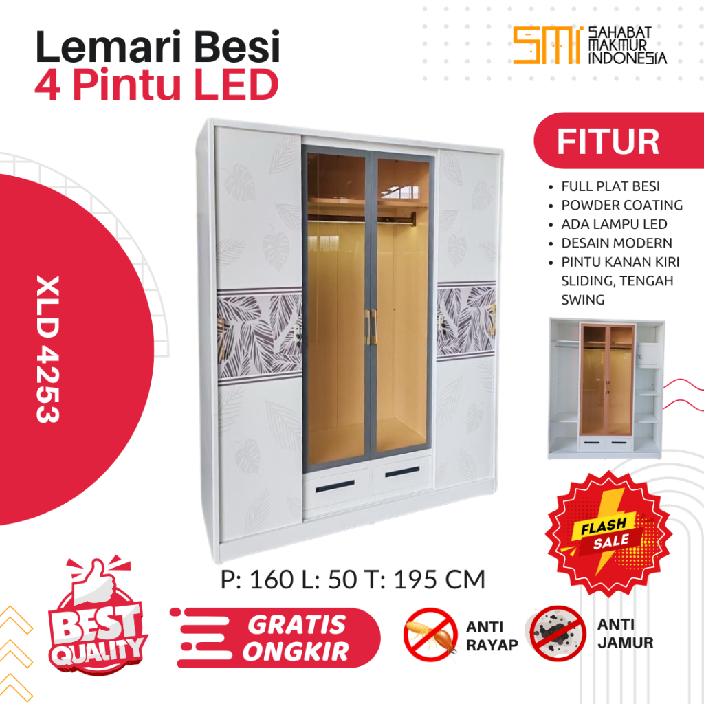 Lemari Pakaian 4 Pintu - Lemari besi sliding, lemari baju besi, lemari besi 4 pintu, lemari besi