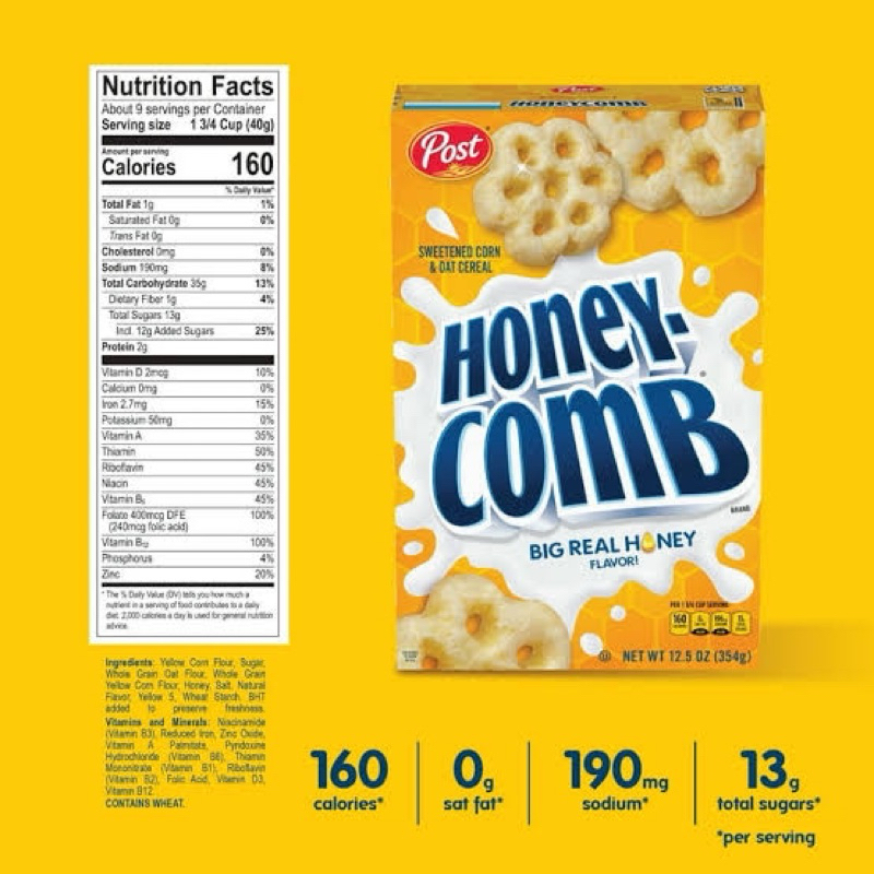 

honey comb cereal honey flavor - 354 gram - expired 17 desember 2024 - makanan sereal impor