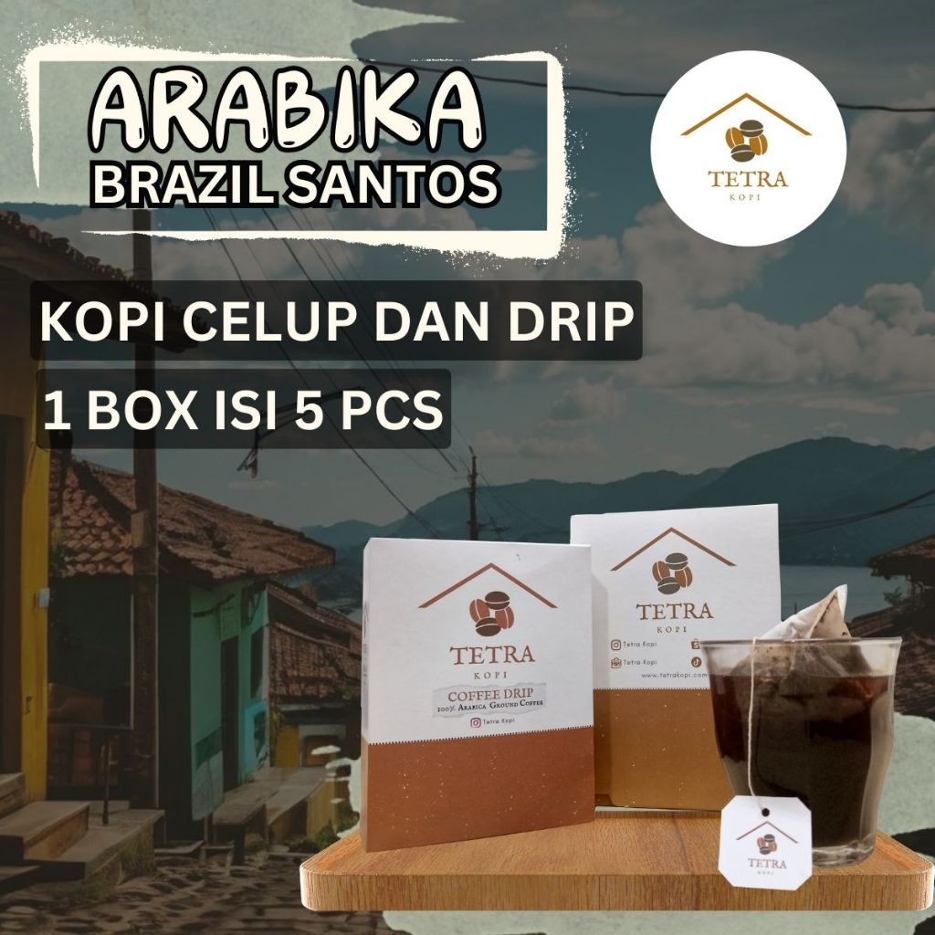 

Tetra Kopi Kopi Arabika Brazil Santos Kopi Dip Kopi Celup Dip Coffee 5 pcs 1 box