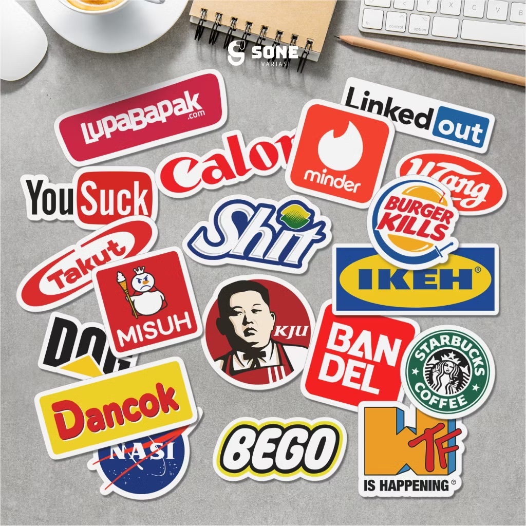 10pcs FUNNY STIKER PLESETAN STICKER WATERPROOF VYNIL KEKINIAN LOGO BRAND ESTETIK LAPTOP TUMBLR NOTES