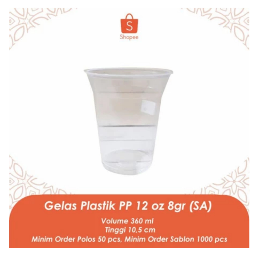 Gelas Plastik PP 12oz 360ml 8gr Isi 50pcs Gelas 12 oz (SA)