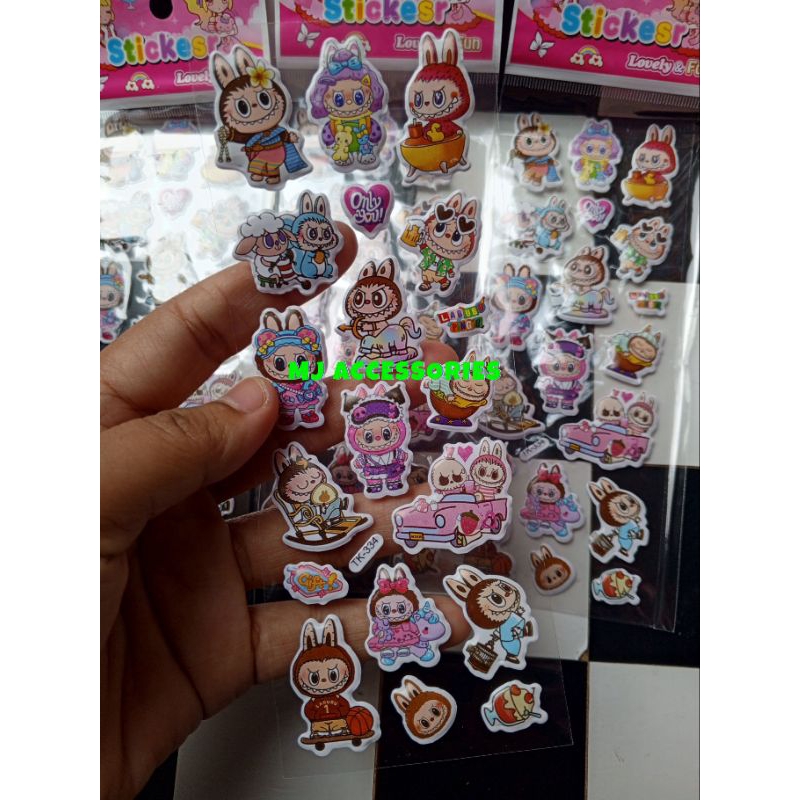 

(10lembar) Sticker Timbul Import Karakter Labubu cantik/ Tempelan sticker botol holo