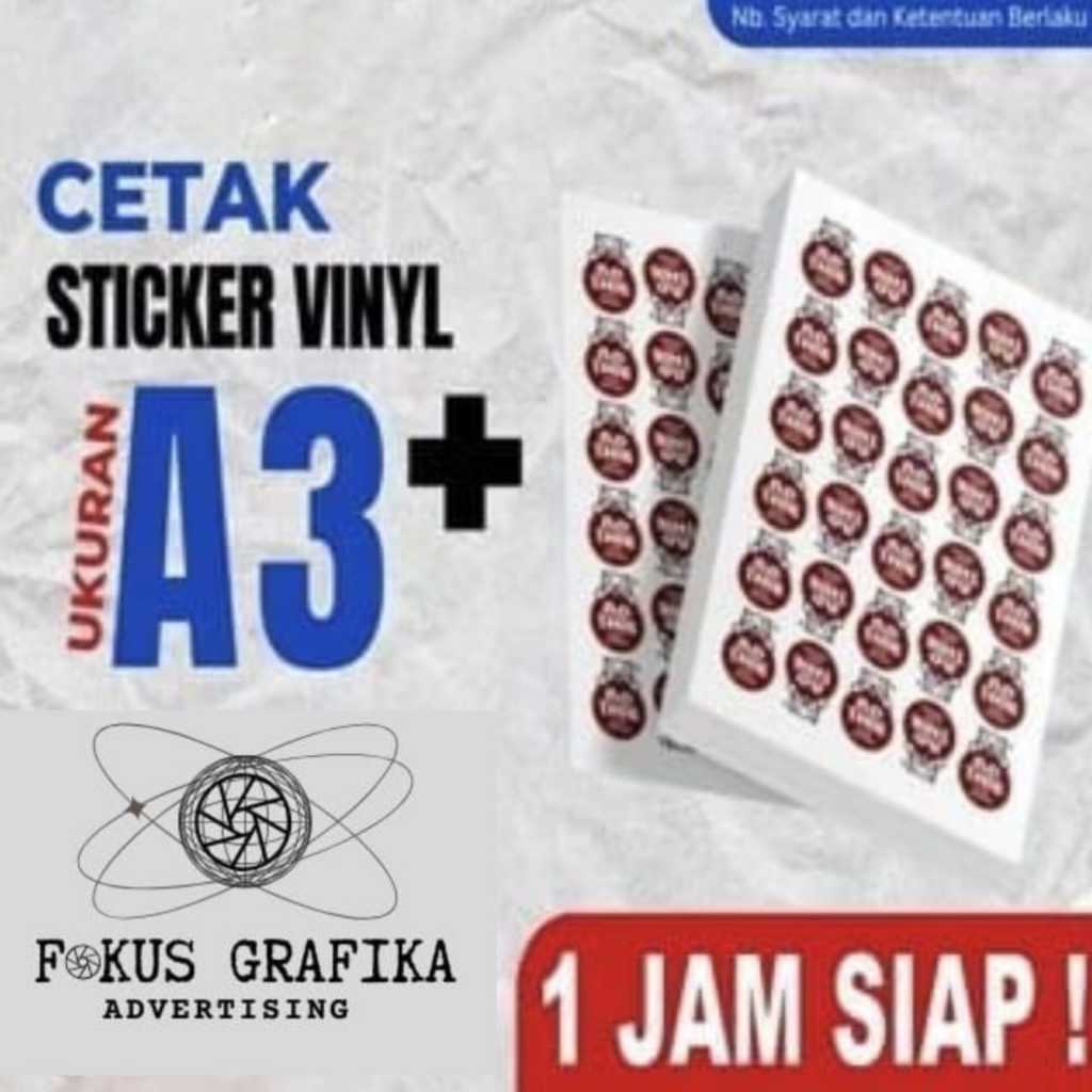 

CETAK STIKER LABEL VINYL ( Tahan Air) KEMASAN A3+ LAMINATING +DIECUT