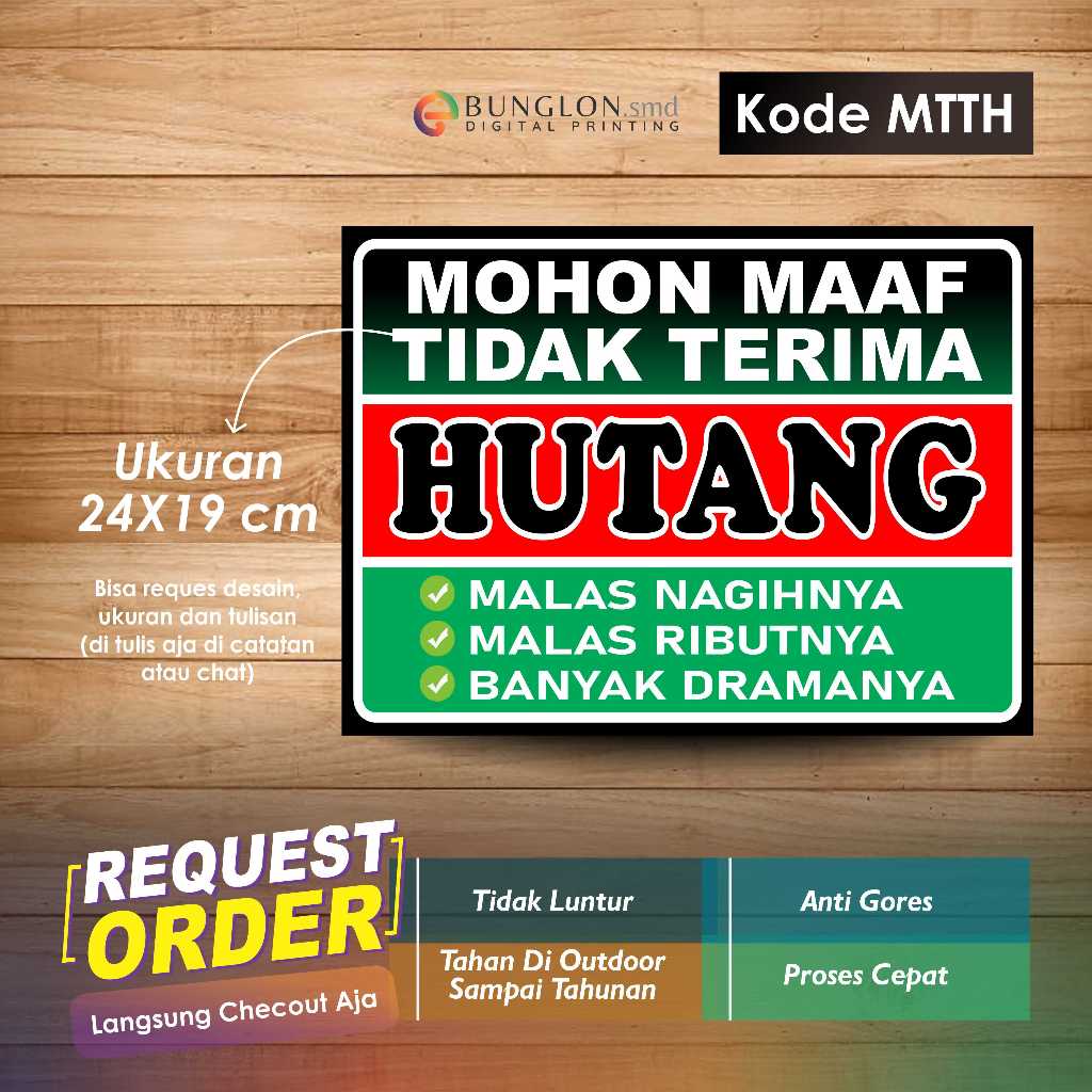 

STIKER MOHON MAAF TIDAK TERIMA HUTANG + LAMINASI KODE MTTH HIJAU