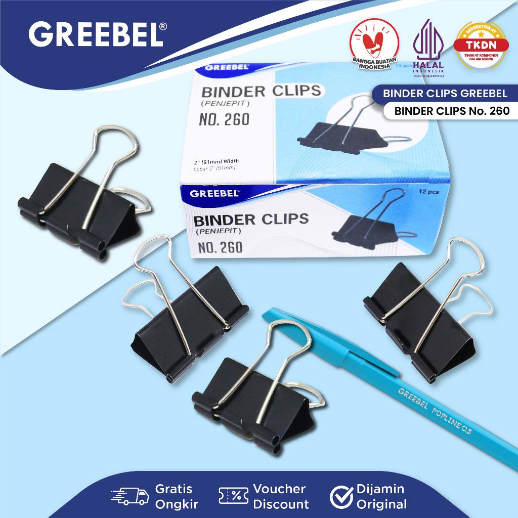 

GREEBEL Klip Kertas Binder Clip / Penjepit Kertas Hitam Besar Kecil 260 (51MM)