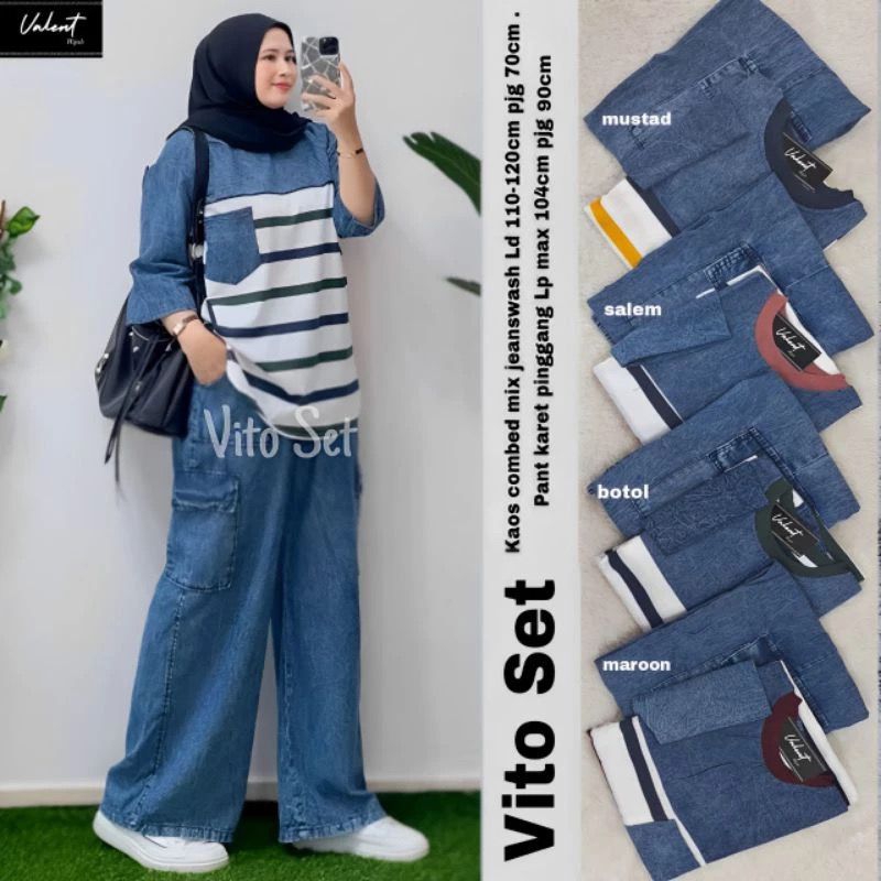 VITO SET JUMBO ZALIKA SET JUMBO Setelan Jumbo Jeans Cargo Mix Combed Premium 20s