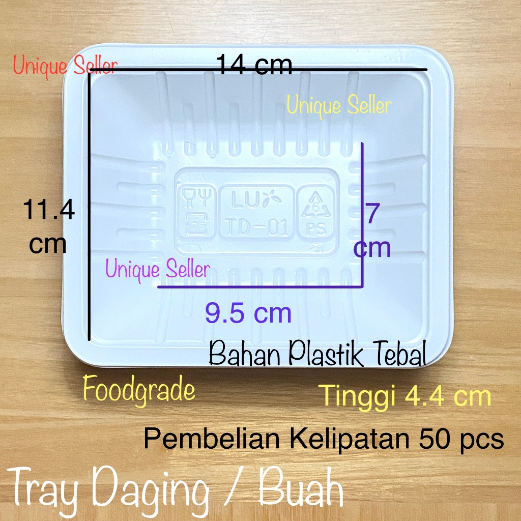 [Isi50] Tray Buah & Daging Plastik Putih LUX 14x11x4 cm / Tray Buah Plastik LUX / Alas Plastik Buah 