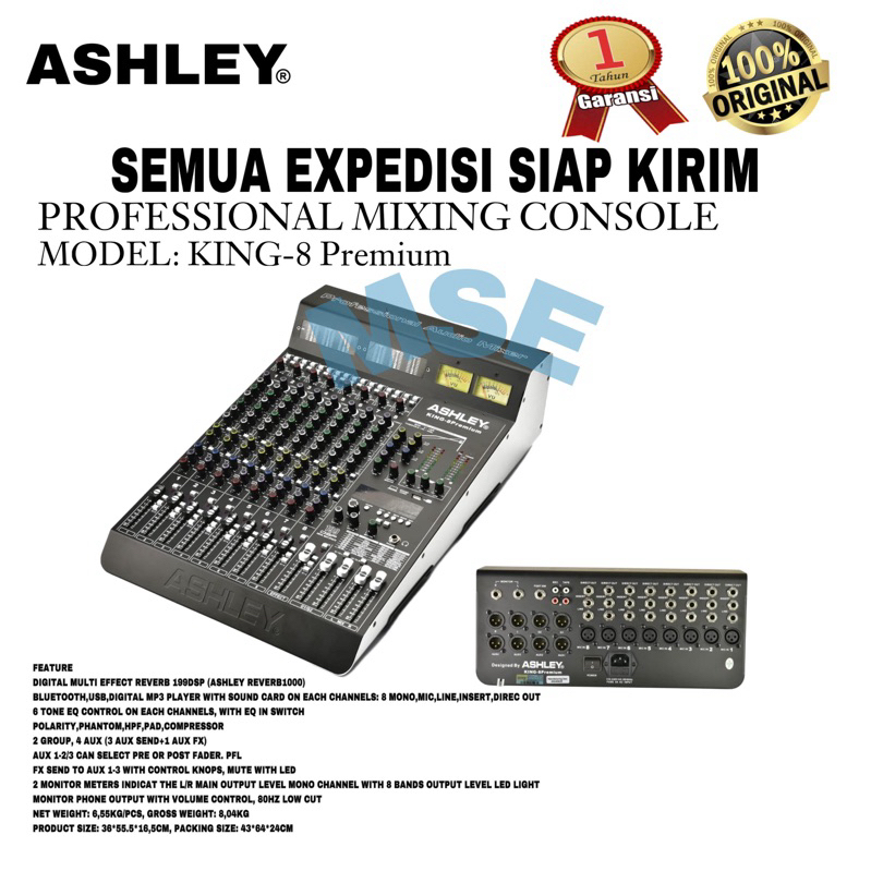 MIXER 8 CHANNEL ASHLEY KING8PREMIUM KING 8 PREMIUM KING 8PREMIUM KING 8 PREMIUM GARANSI RESMI ASHLEY