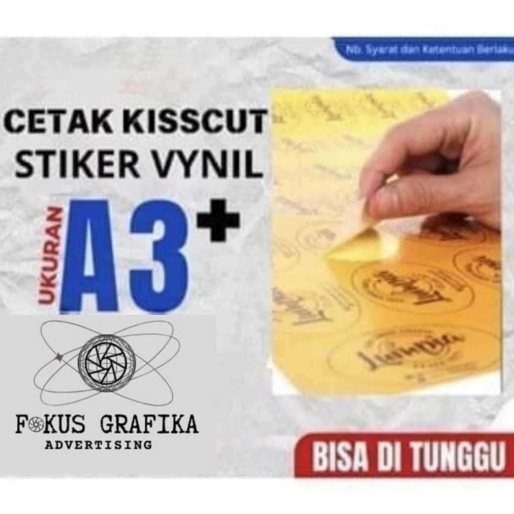 CETAK STIKER LABEL VINYL ( Tahan Air) KEMASAN A3+ KISSCUT